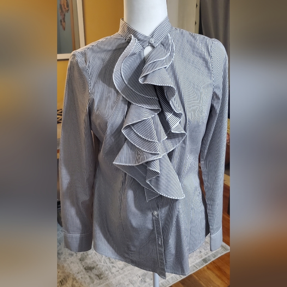 The Limited Black and White Ruffle Blouse